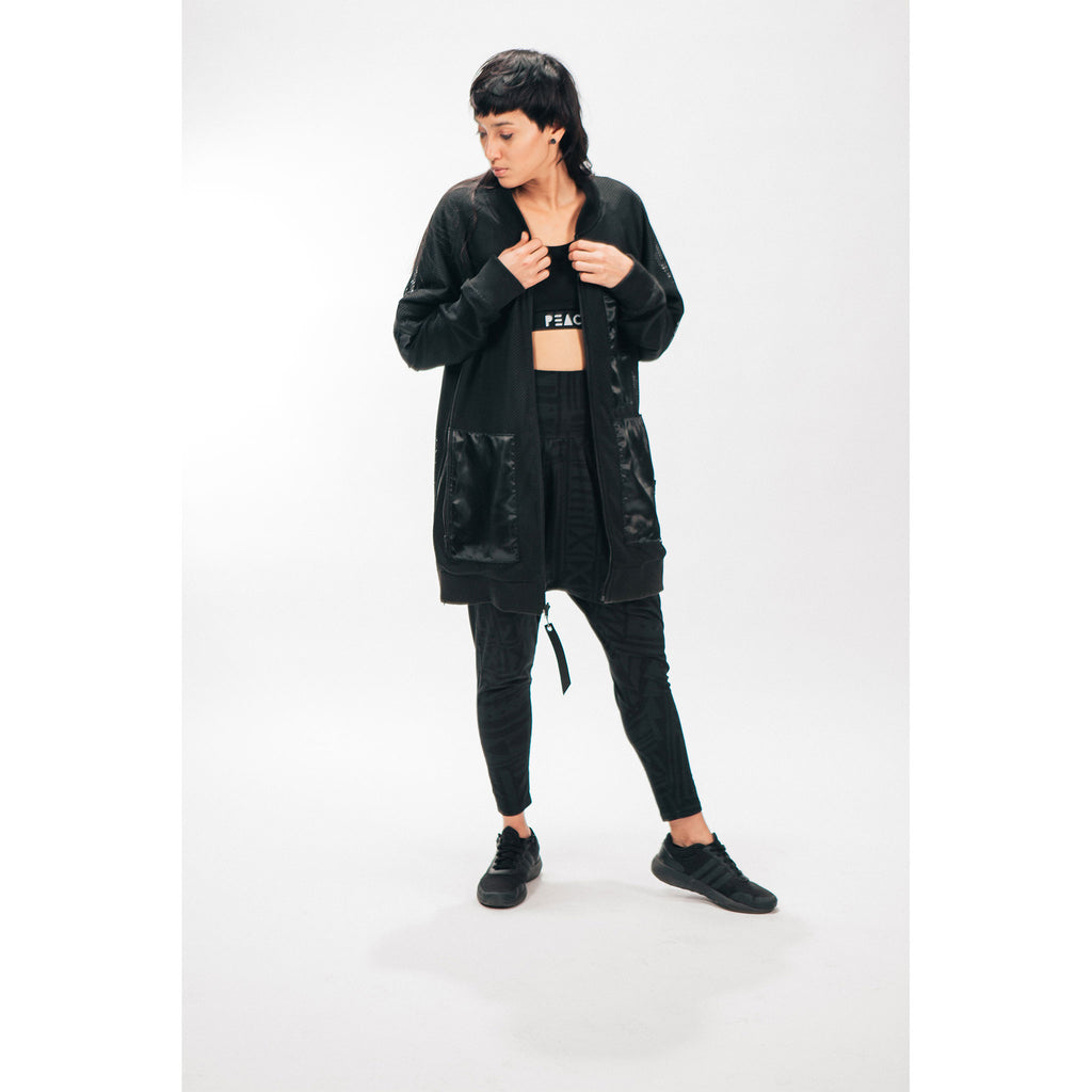 LONGLINE REVERSIBLE SATIN/MESH BOMBER - PEACE FITS